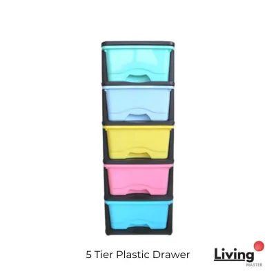 Livingmaster Plastic Drawer 5 Tier Storage Cabinet Drawer Wardrobe Drawer Storage Cabinet Made in Malaysia