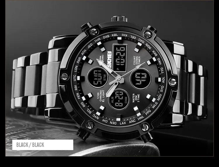 SKMEI 1389 Luxury Quartz Watch Men Countdown Steel Strap Clock