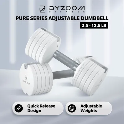 BYZOOM FITNESS Pure Series 12.5LB/5KG Adjustable Dumbbell- (WHITE) - 5 weights all in one - Single