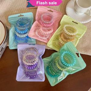 SHENHAO2🎀 6 cái kẹo màu Tóc Dây Phụ nữ mùa hè dây điện thoại đàn hồi tóc ban nhạc Frosted xoắn ốc dây cao su tóc Tie căng Headband