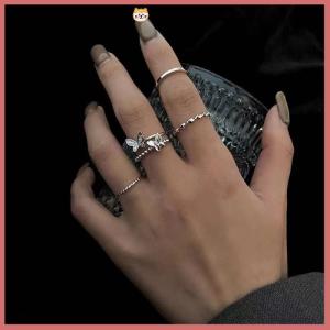 CISWGE 3Pcs 4Pcs Hip Hop Punk Open Adjustable Rings Set Womens Ring Butterfly Metal Finger Ring