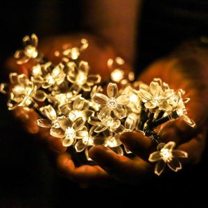 Solar LED Light Garden Waterproof Cherry Flower Fairy String Light Raya Lampu Decor