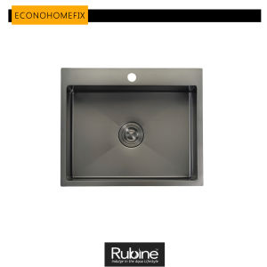 [ RUBINE] KNX 810-60 GM KIN NANO SERIES 1 Bowl - Inset Kitchen Sink 1.2mm thickNano Gunmetal Surface