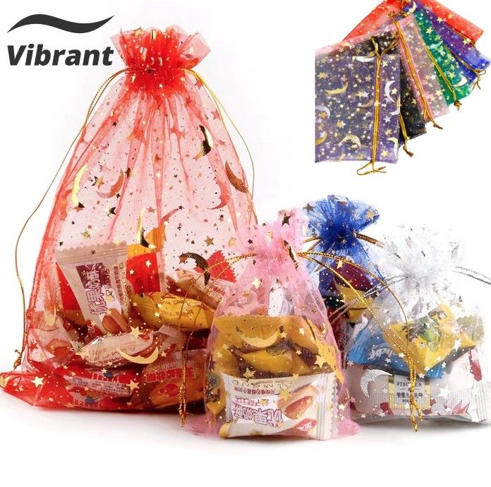 Organza Gift Bag Drawstring Pouch with Print for Candy Jewlery Wedding Package Giveaway
