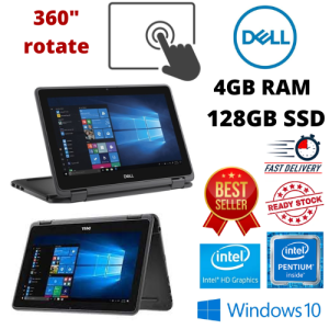 Dell Latitude 3189 2-in-1 Touchscreen Convertible Laptop Intel Processor 4 GB RAM 128 GB SSD HDMI WiFi Bluetooth Windows 10 Microsoft Office.