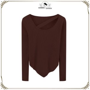 Long Sleeve Atasan Wanita U-Neck Bahan Rajut Sweater Knitwear Pullover / Baju Kaos Lengan Panjang Top Tshirt Fashion SE P565