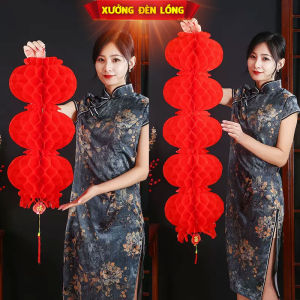 Dây Đèn lồng nilon đỏ 3 tầng 5 tầng. Chất liệu không thấm nước trang trí lễ hội..