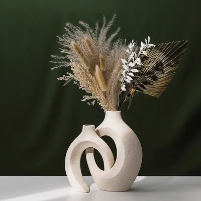 🇸🇬 Seller Hollow Nordic Modern Ceramic Vase For Modern Home Decor Modern Boho Hollow Flower Vases For Living Room