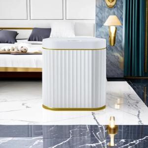 【NEW A 】2026 New 5/7/9/12/15L White Gold Roman Stripes Waste Bins Mute Intelligent Induction Smart Trash Can Automatic Home Garbage Bin