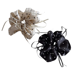Comfortable Stretchy Ballet Bowknot Hair Accessory Black White Round Dot Fabric Hair Scrunchies Headwear For Girls