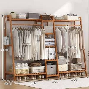 Bamboo clothes hanger indoor multi-layer storage rack with shoe rack
