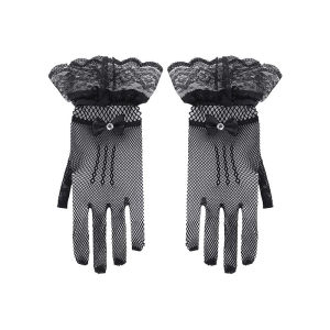 Elegant Women Bridal Evening Wedding Party Prom Driving Costume Lace Gloves Women Bow Mesh Short Gloves