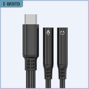 【E-WOITD】 1 Piece For Phone15 16 USB C Converter 2in1 Type C To Dual 3.5mm Audio Adapter DAC Voice Microphone Headphone Connector Cable