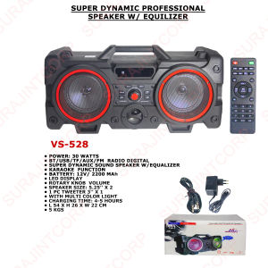 VS-528 Portable Rechargeable Karaoke Speaker 30W Dual 5.25 Inch Bluetooth USB TF AUX FM Radio Equalizer LED Light with Remote Control