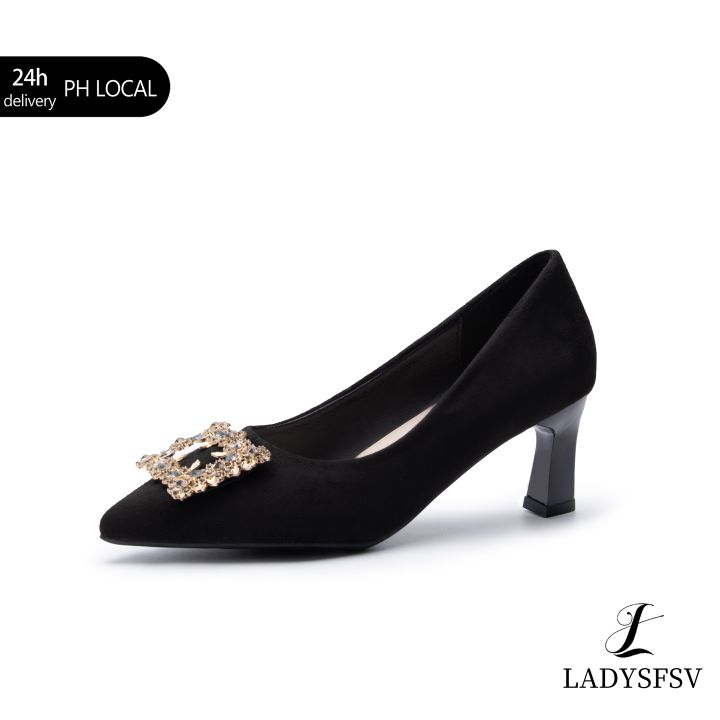 LADYSFSV Korean inches Black Suede Shoes with Heels Pointed Toe Forma  Office School Shoes for Women Lazada PH