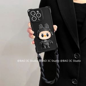 New Casing for iPhone 16 15 14 13 12 11 Pro Max Plus Cool Fashion Cartoon 3D Rabbit Mirror Stand Four Corners Super Protect Phone Case with Lanyard 2025