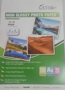 Gator A4 Glossy Photo Paper 200gsm Or 230gsm | 20 Sheets Pack | White | 8.25x11.75in