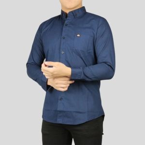 kemeja cowok polos lengan panjang hem pria kantor hitam navy putih maron