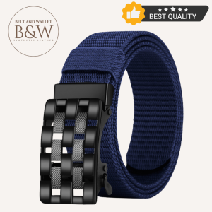 Sabuk Ikat Pinggang Black  Navy Army Tali Canvas Tebal Kepala Gesper Besi Hitam Otomatis Elegant CHN3
