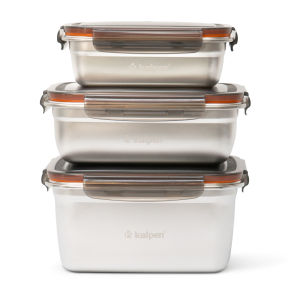 Hộp bảo quản thực phẩm Inox 304 Kalpen 850ml/1800ml/2800ml dùng trong lò vi sóng (có bản lẻ và bán cả bộ)