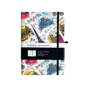 A5 Paris Eiffel Tower Bullet Dotted Journal ปกแข็ง Bujo Leatherette Elastic Band Travel Planner Diary Dot Grid Notebook