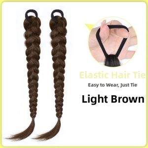 LEKGAVD 18 Inch Fishbone Braids Ponytail Extensions Long Rubber Band Twist Braid Hairpiece Trendy Sweet Handmade Braids Pony Tails for Women