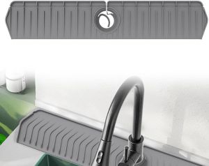 Foldable Kitchen Sink Faucet Mat 76CM Thickened Faucet Mat for Kitchen Sink Multi-Purpose Splash Guard & Drying Pad with Adjustable Holes & Snap Lock (Black)
