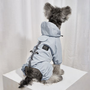 HATELI Dog Raincoat Reflective Waterproof Puppy Cat Rain Jacket with Hood Windproof Pets Outdoor Protective Clothing for Cats Dogs Four Leg Costume