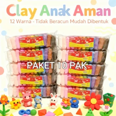 10PACK Clay Super Light SNI | Mainan Edukasi Anak 12 Pcs + Free Pisau
