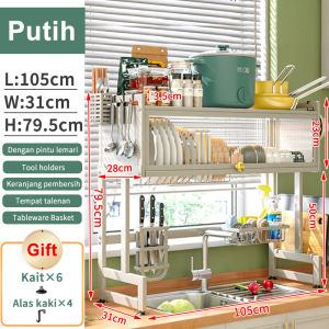 Rak Piring Wastafel /Rak Wastafel Dapur Stainless Steel /Rak Dapur Multi-fungsi Dengan Penutup/Rak Cuci Piring Wastafel Dengan Aksesoris/Rak Wastafel/Rak Piring Anti Karat