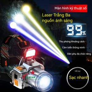 Đèn Pin Đội Đầu Siêu Sáng U8S Chiếu Gần Zoom Xa Trang Bị 3 Led Màu Trắng Vàng Xanh Có Màn LCD Báo Pin