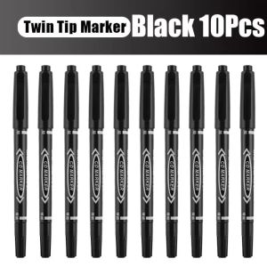JAYNEBIO 10Pcs Oily Waterproof Permanent Marker Graffiti Fine Thick Point Drawing Pens Black Ink Oil Marker Pen School Supplies