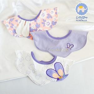 Yếm Đeo Cổ Cho Bé Thêu Phiên Bản Hàn Quốc Cánh Hoa Tròn Vải Cotton Chống Thấm Trẻ Sơ Sinh