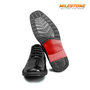 Milestone Sepatu Pantofel Pria Kilap Sepatu PDH Pria Warna Hitam Sepatu Kerja Sepatu Kantor Bahan Kulit Sintetis Untuk Security Atau Polisi PDH 02 Elastis Tali Sintetis