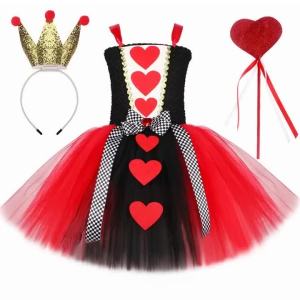 Girls Queen of Hearts Costume Kids Halloween Carnival Party Fancy Princess Dress Up Clothes Girl Wonderland Red Queen Tutu Dress2026