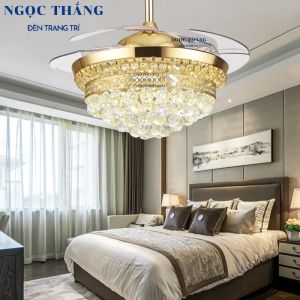 Quạt Trần Đèn Chùm Pha Lê Trang trí Phòng Khách Cao Cấp VF22 Ngọc Thắng (Kèm remote điều khiển từ xa)