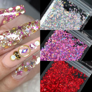 3D Holographic Nail Star Sequins Glitter Colored Four-pointed Stars Laser Nail Glitter Sequins Nail Art Decoration Accessories