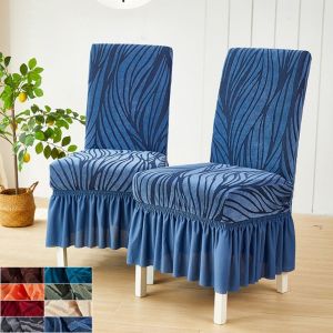 CORALHALE Dust-proof Chair Cover with Skirt Elastic Chair Slipcover Seat Protector Jacquard Anti-dirty Stool Slipcover For Dining Room