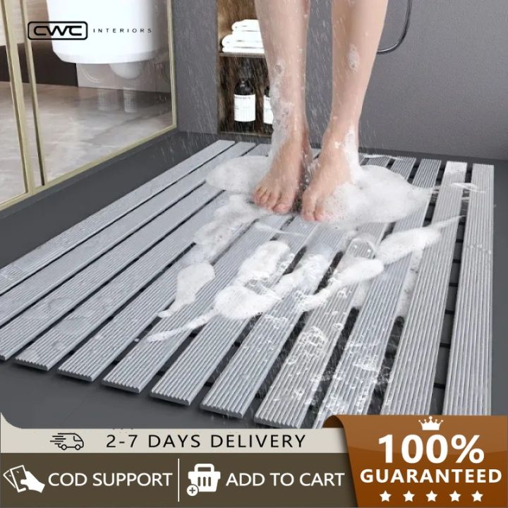 HomeFlair Large Non-Slip Bath Mat – White/Grey – 90cm X 43cm – TPE/Rubber, Quick-Dry, Mildew-Resistant