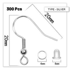 300Pcs / Set Kait Anting Gantung Anti Karat Silver Gold Hypoallergenic Kaitan Anting DIY Jewelry Making Accessories Iron Hook Ear