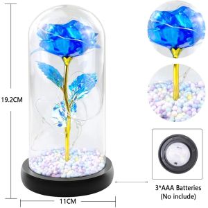 Artificial Flower Rose with LED Light In Glass Dome Gifts for Mothers DayValentine’s DayAnniversaryWeddingHome Decor