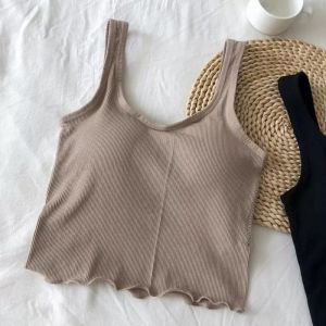 KK Knitted Spaghetti Strap Sleeveless Sando Top With Non Removable Pad