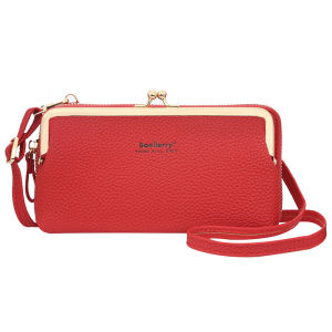 Womens Wallet New baellerry Korean-style lychee-patterned large-capacity crossbody fashion zipper horizontal phone bag