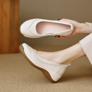 [Free Shipping] Retro Luxury Thick-Soled Loafers For Women Genuine Soft Leather Round-Toe Slip-On Shoes Autumn Casual High-Heeled Leather Shoes