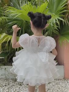 ชุดเดรสเด็กผู้หญิงสีขาวแบบใหม่ฤดูร้อนเด็กโลลิต้ากระโปรงผ้าโปร่งคุณภาพสูงวันเกิดเด็กกระโปรงพองนางฟ้าสุดๆ 8.6