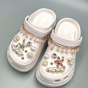 Detachable Crocs Charms Shoe Accessories DIY Pearl Alloy Clogs Chain Pearl Crystal Diamond Shoe Buckle for Crocs