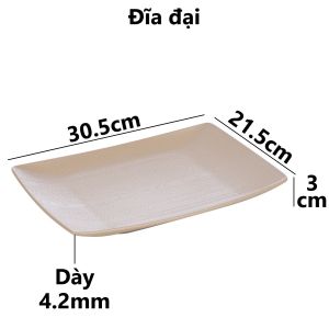 Đĩa chữ nhật vân gỗ nhựa VIỆT NHẬT - Sâu lòng đựng đồ ăn hoa quả hàng quán buffet - 1180/1/2/3