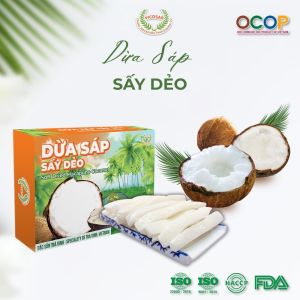 Dừa sáp sấy dẻo VICOSAP nguyên chất ít ngọt béo thơm đồ ăn vặt healthy đặc sản Trà Vinh hộp 230g