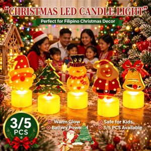 3/5Pcs LED Electronic Flameless Candle Christmas Decorations Desktop Night Light Xmas Desktop Decor