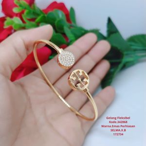 Gelang Bangle Fleksibel Perhiasan Aksesoris Lapis Emas Tidak Mudah Luntur R1-5C